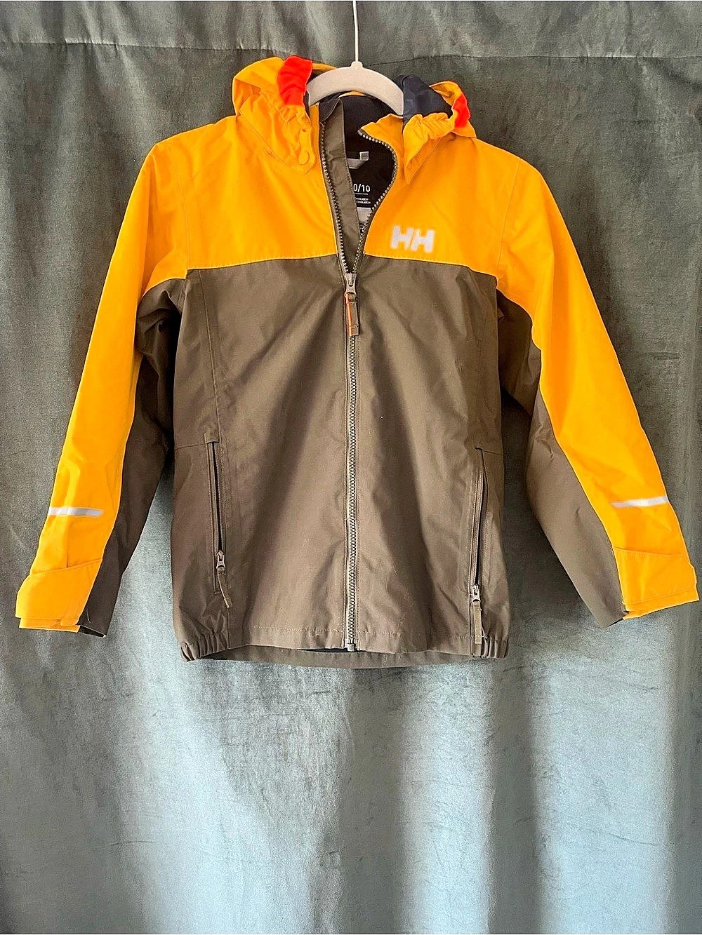Helly Hansen Kids Color Block Rain Jacket Yellow & Brown Size 10